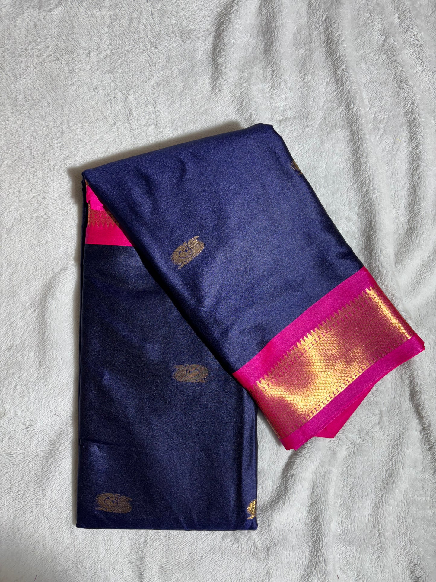 Navy Blue with Pink silk cotton saree
