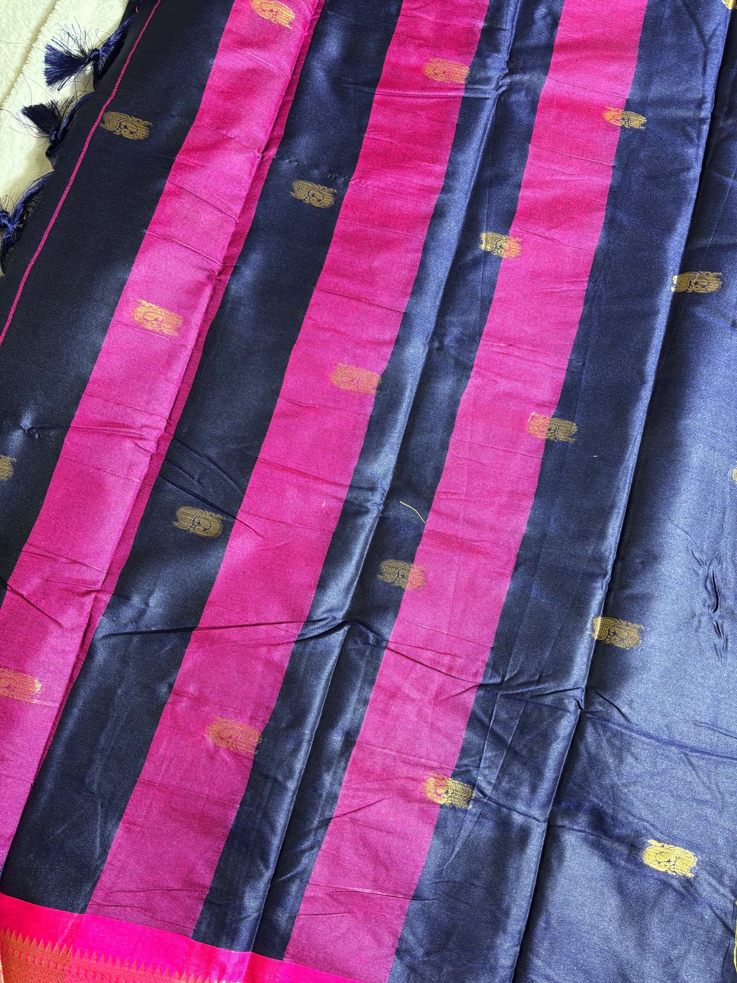 Navy Blue with Pink silk cotton saree