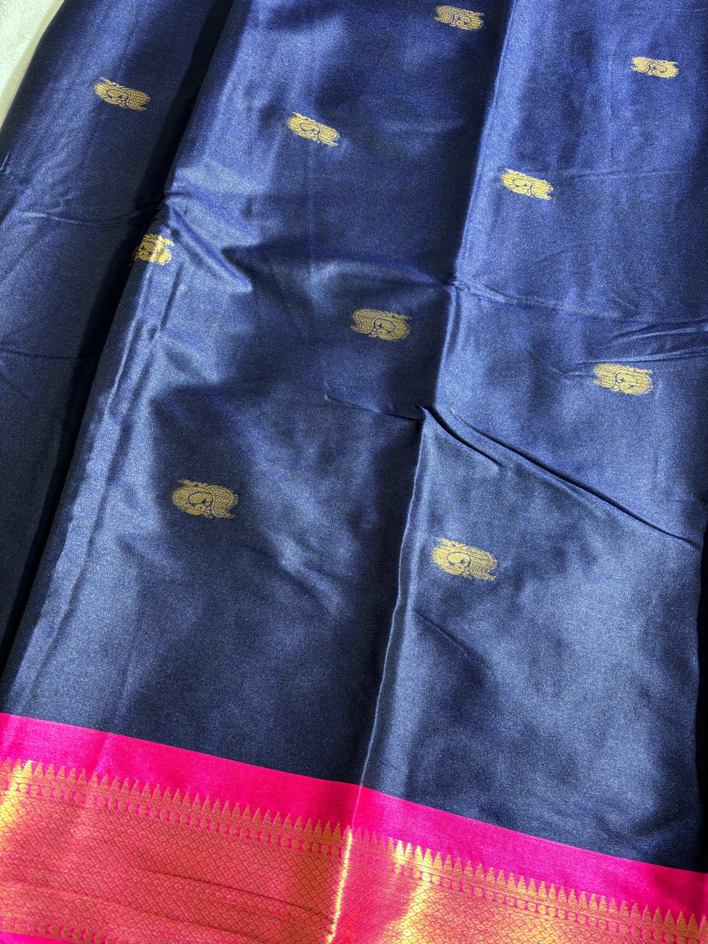 Navy Blue with Pink silk cotton saree