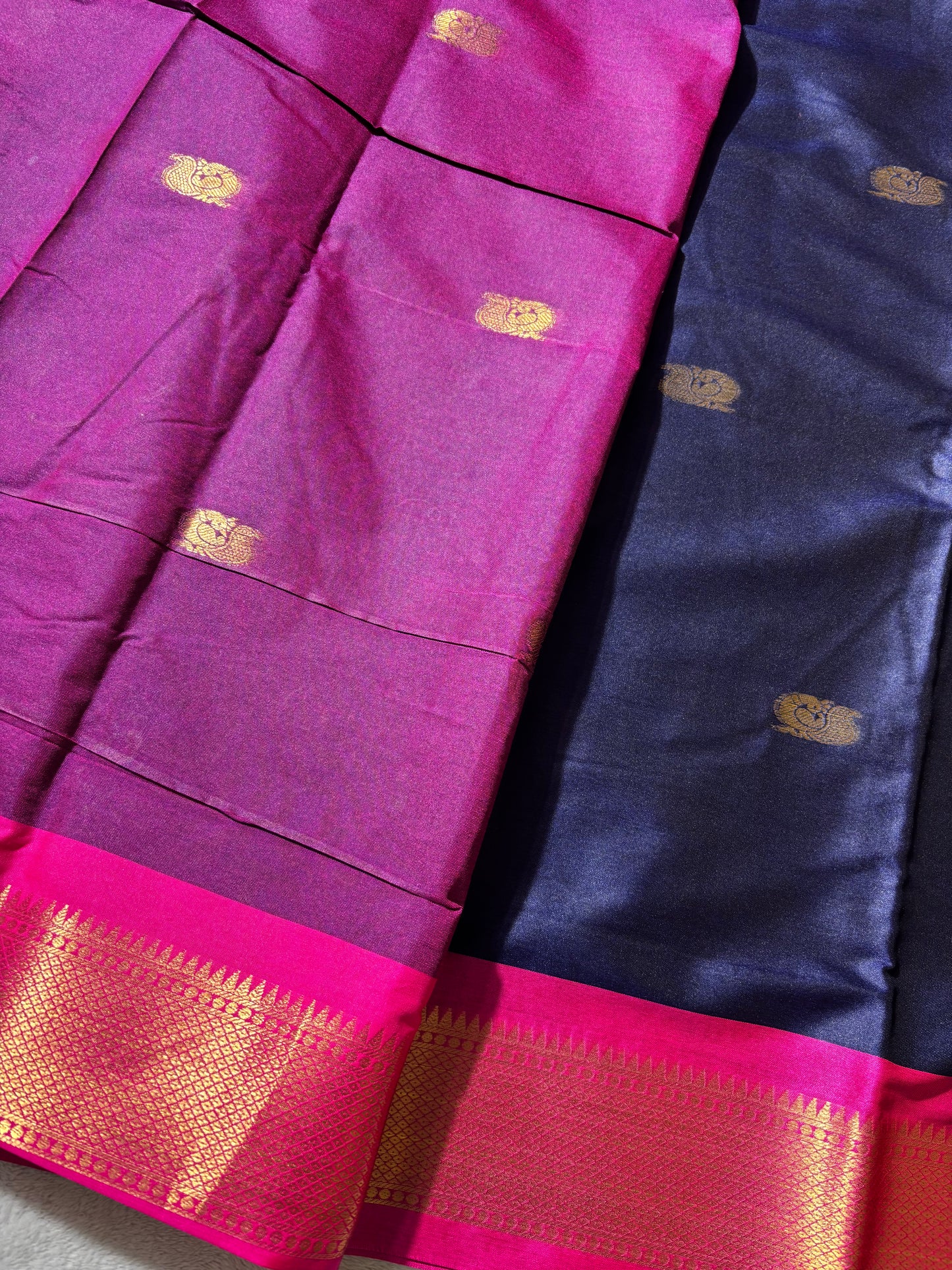 Navy Blue with Pink silk cotton saree