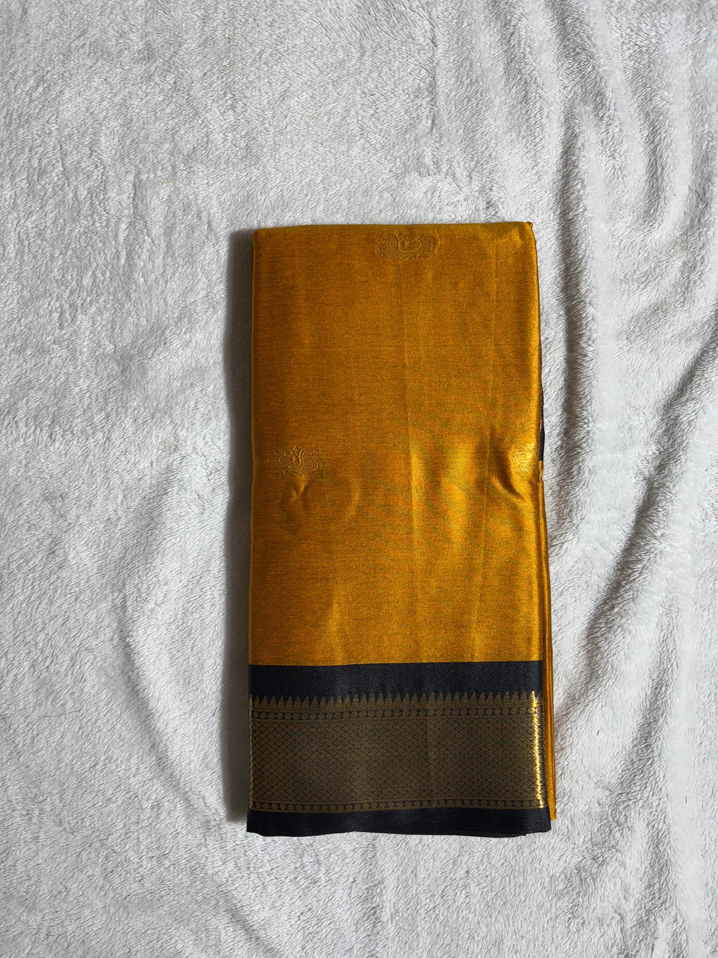 Mustard yellow with black silk cotton saree