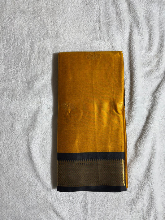 Mustard yellow with black silk cotton saree