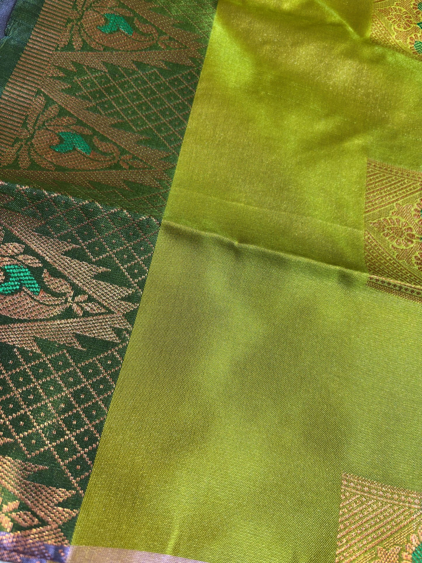 Lavender with purple soft silk saree wth temple border and tassels