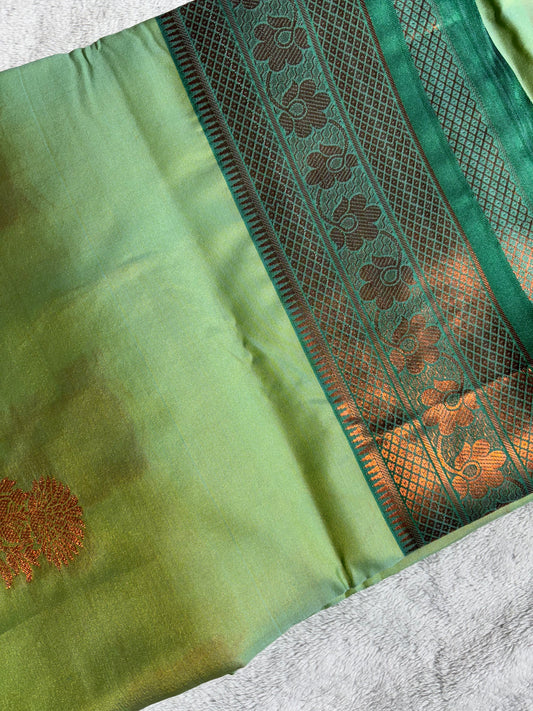 Pista green with bottle green soft silk saree