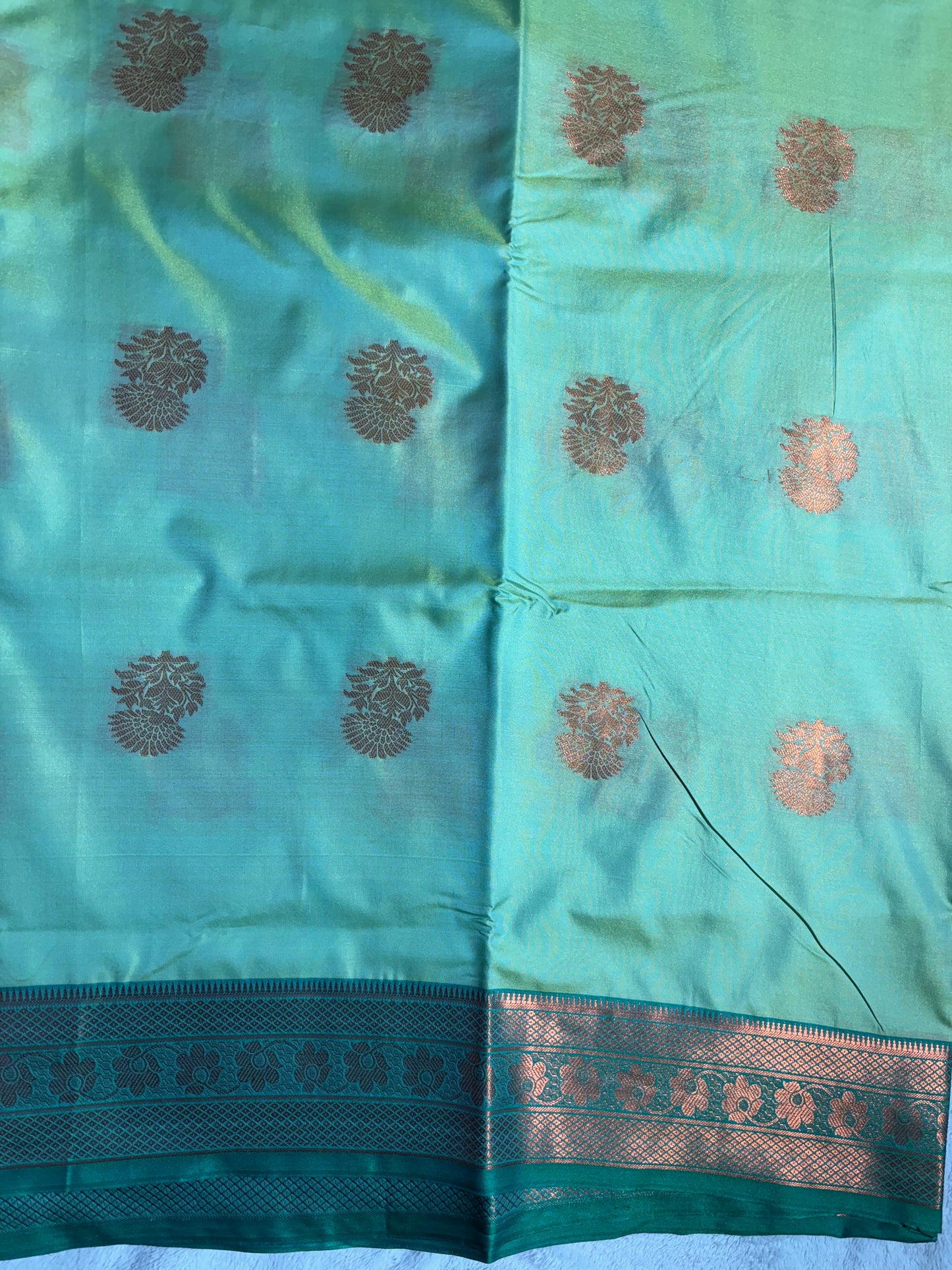 Pista green with bottle green soft silk saree