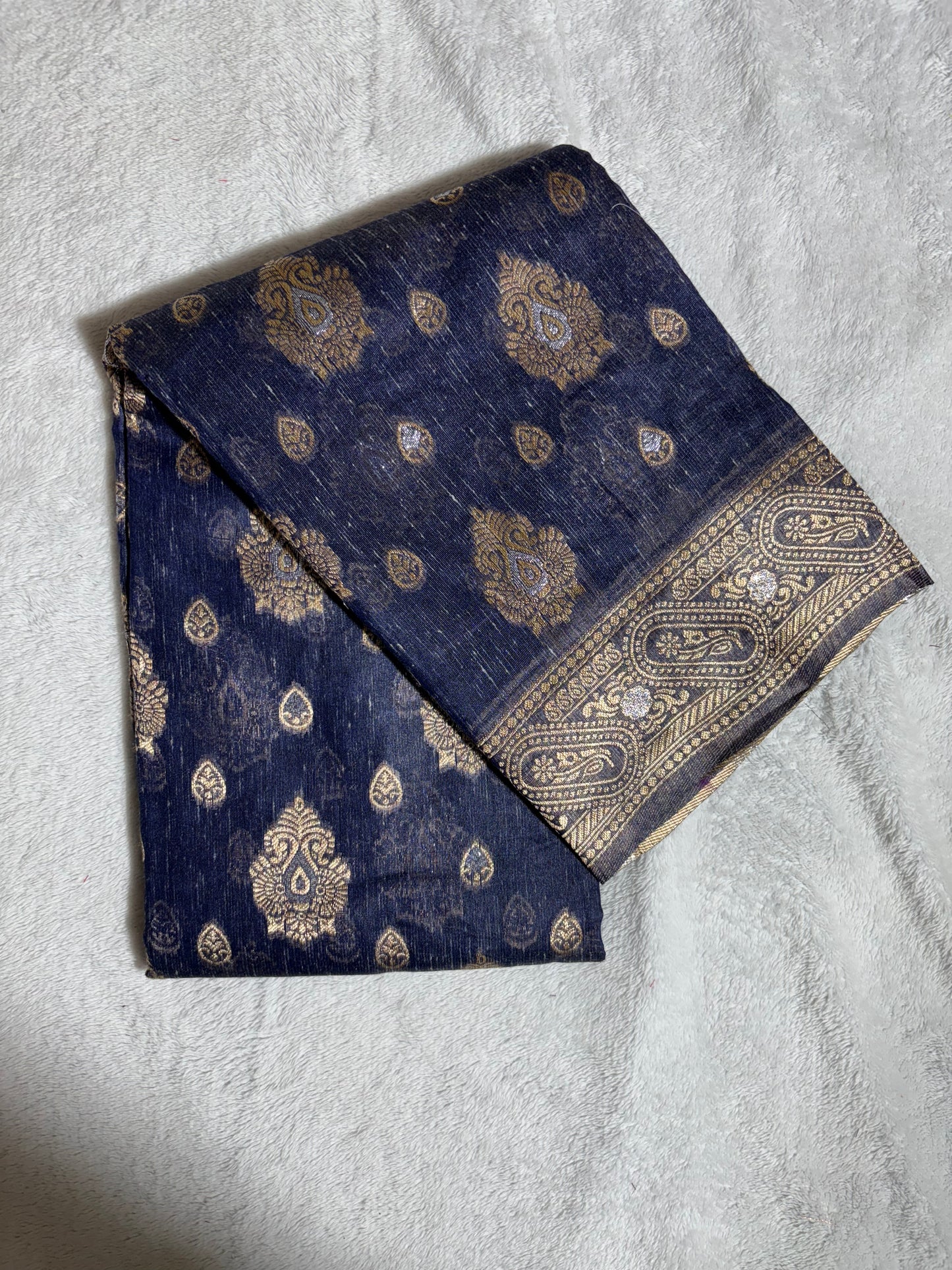 Navi blue cotton silk saree