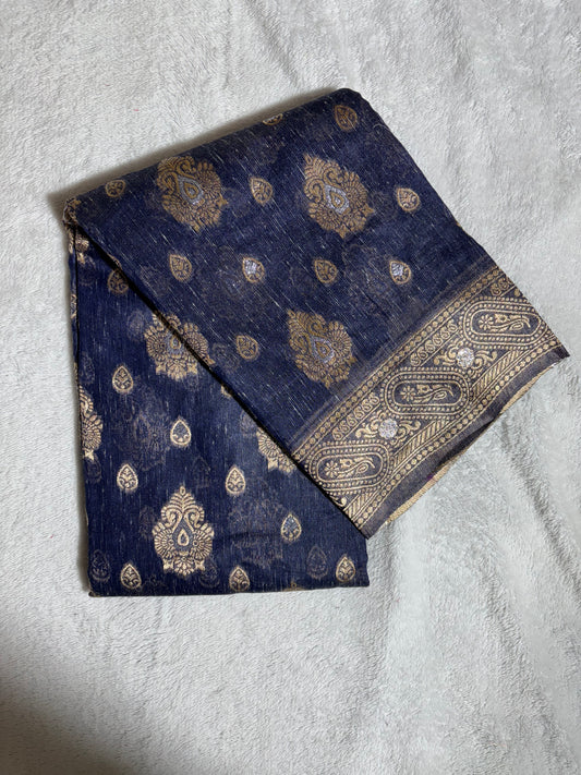 Navi blue cotton silk saree