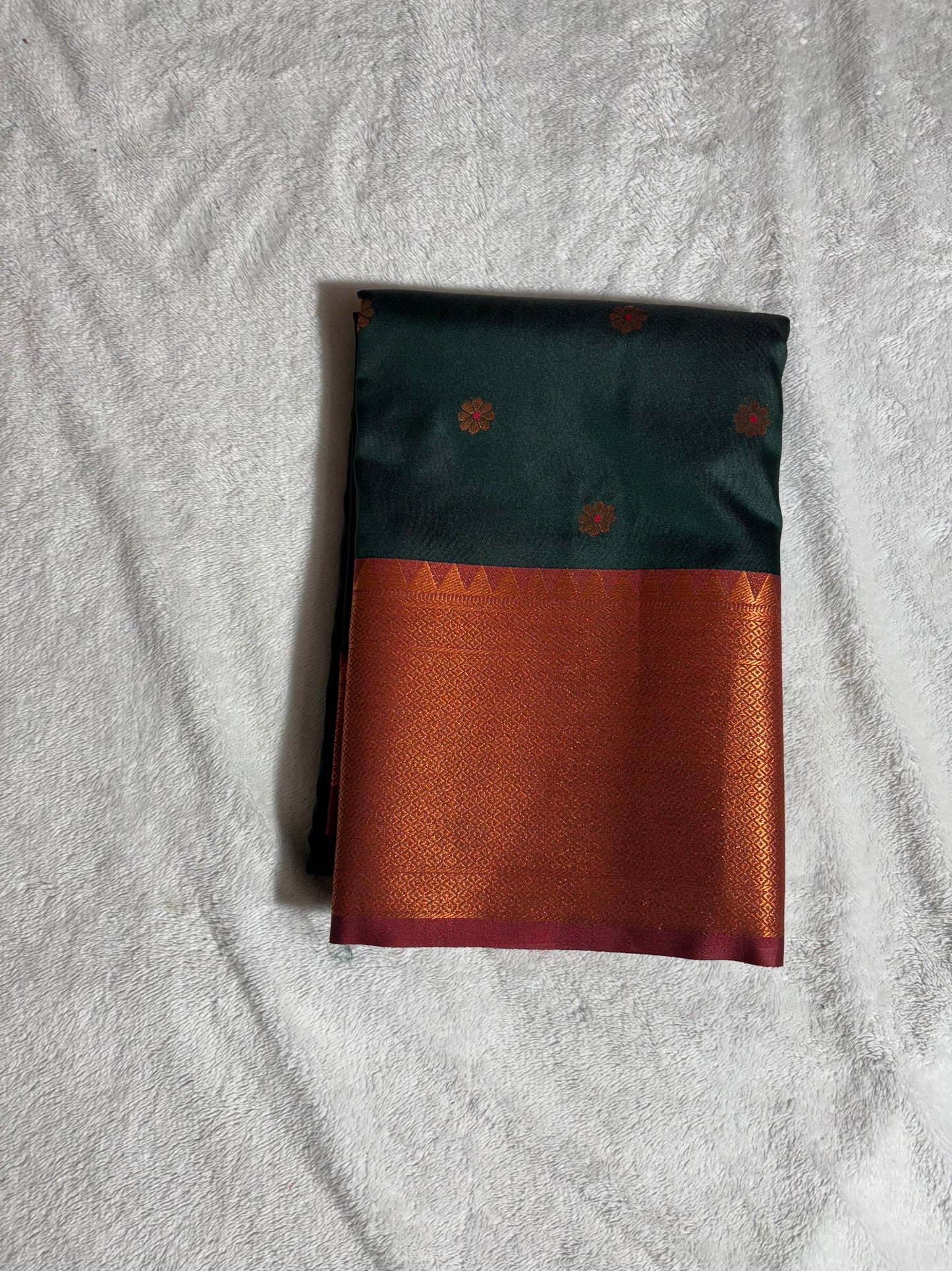 Bottle Green with Red soft silk saree