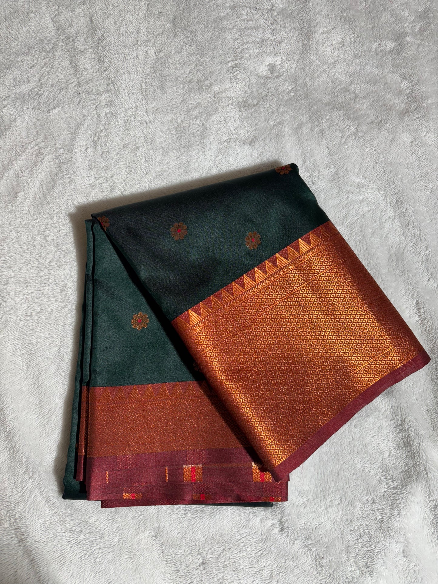 Bottle Green with Red soft silk saree