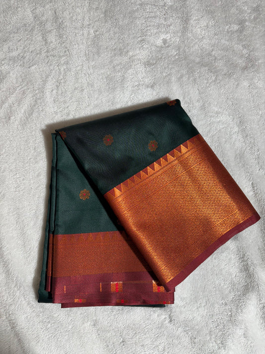 Bottle Green with Red soft silk saree