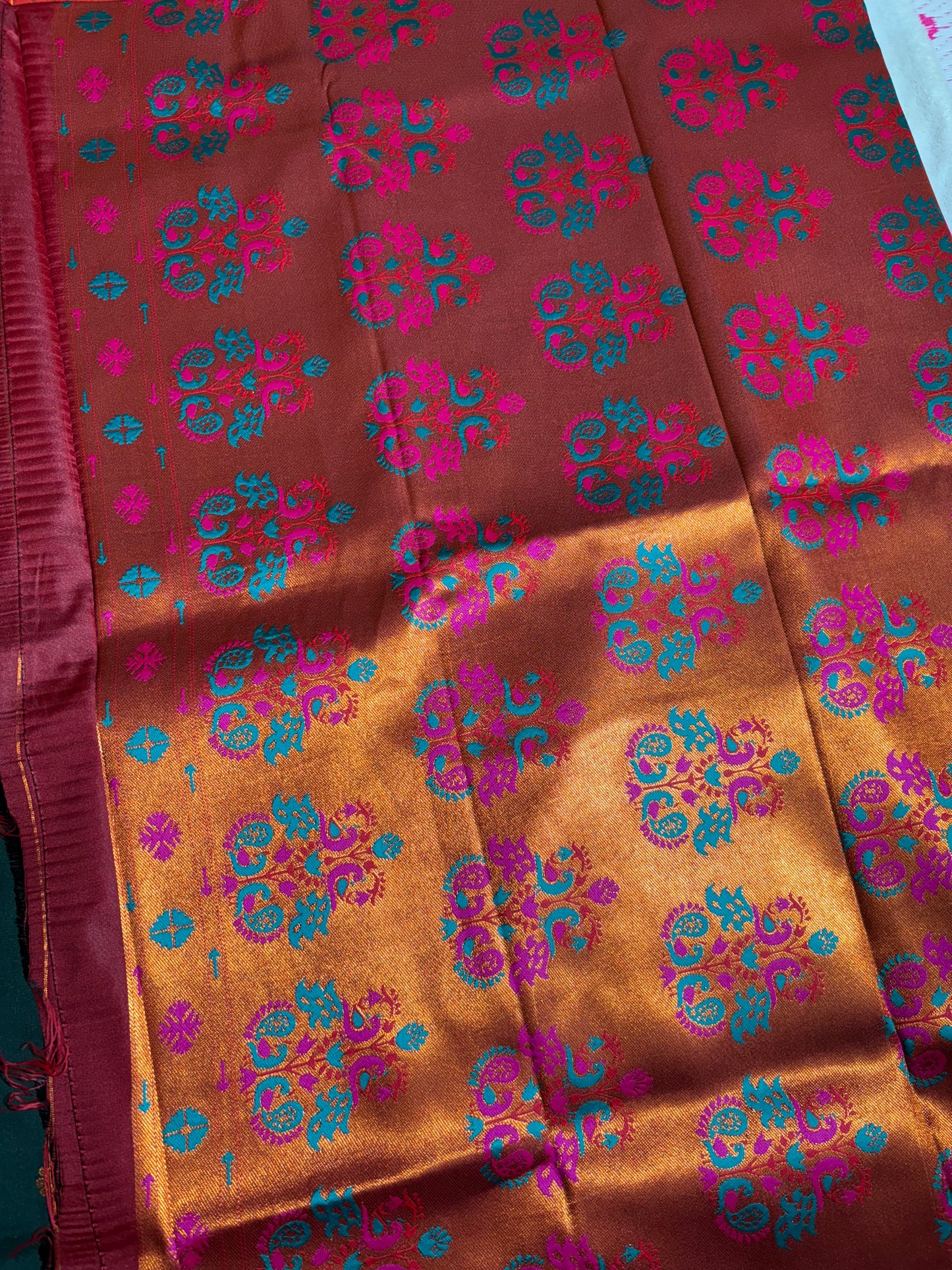 Bottle Green with Red soft silk saree