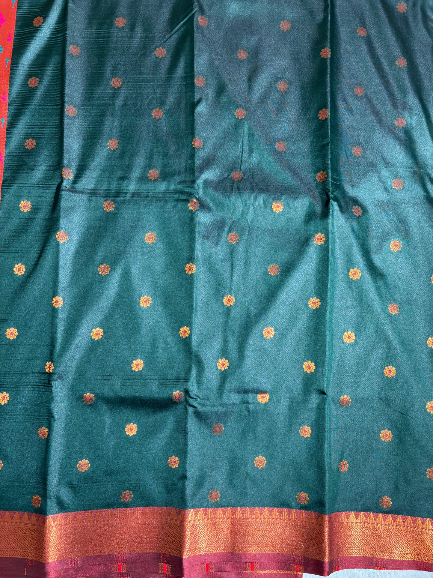 Bottle Green with Red soft silk saree