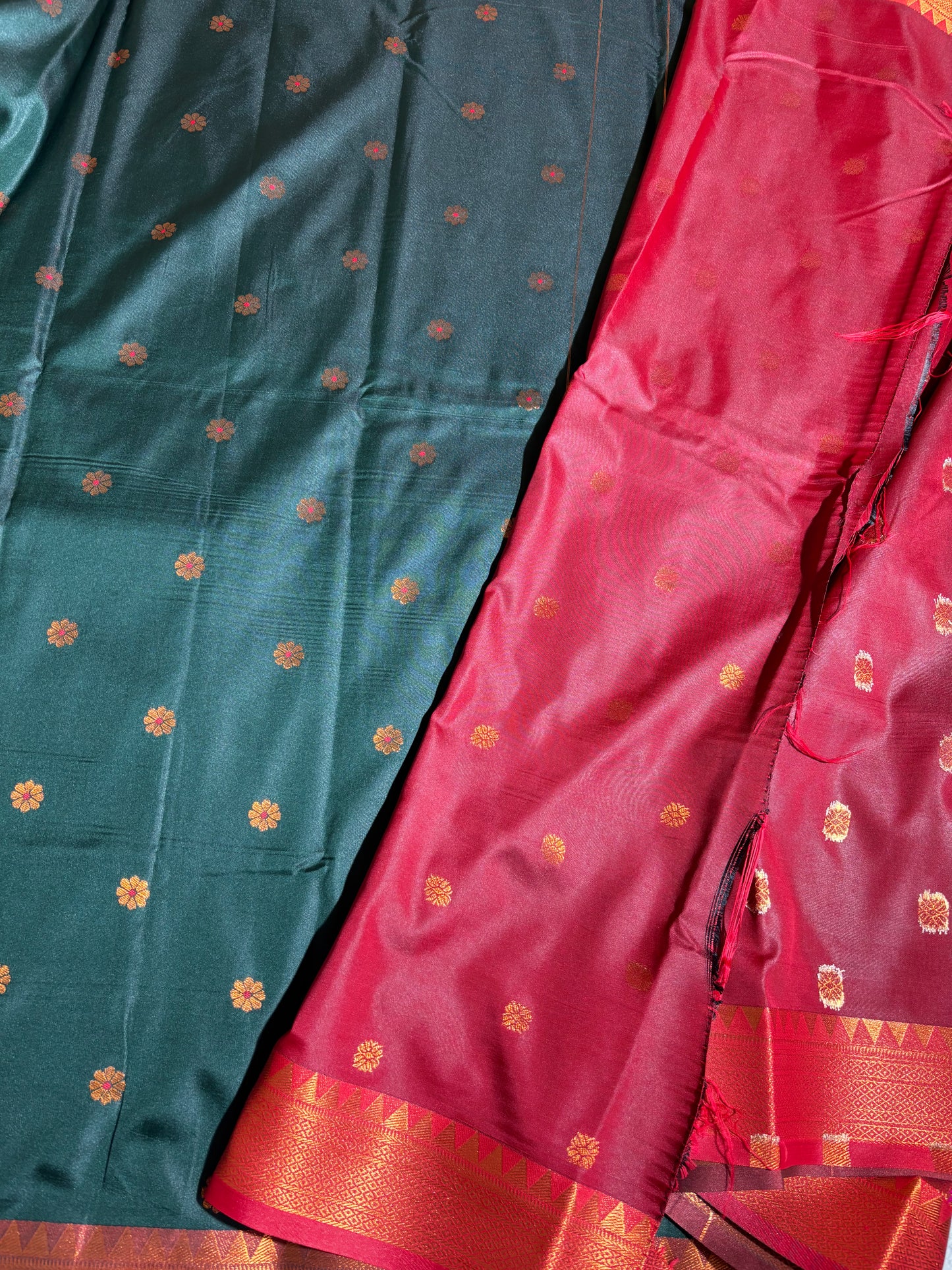 Bottle Green with Red soft silk saree