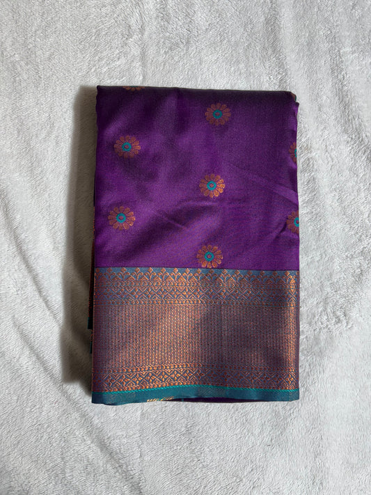 Purple with Green soft silk saree