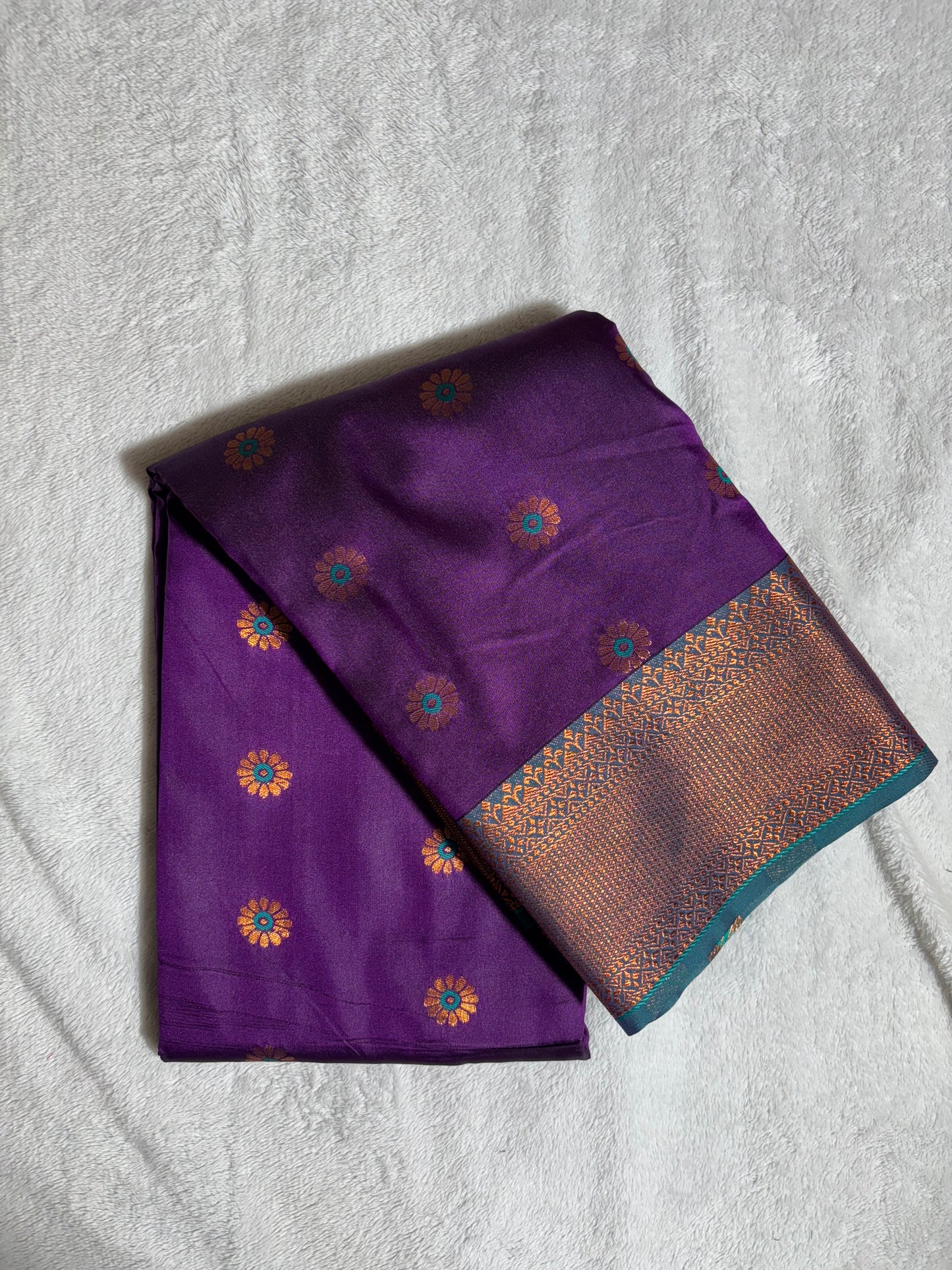 Purple with Green soft silk saree