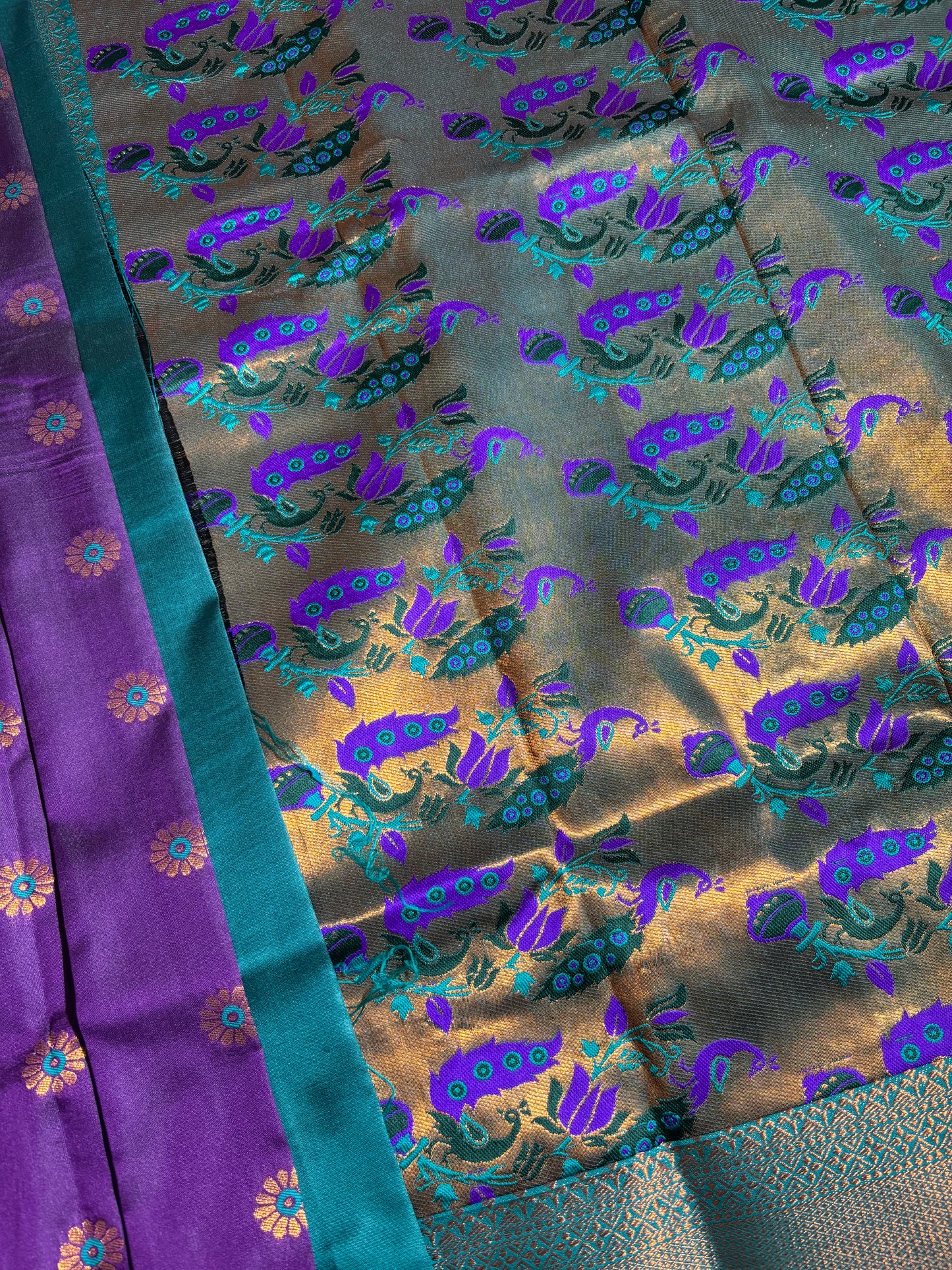 Purple with Green soft silk saree