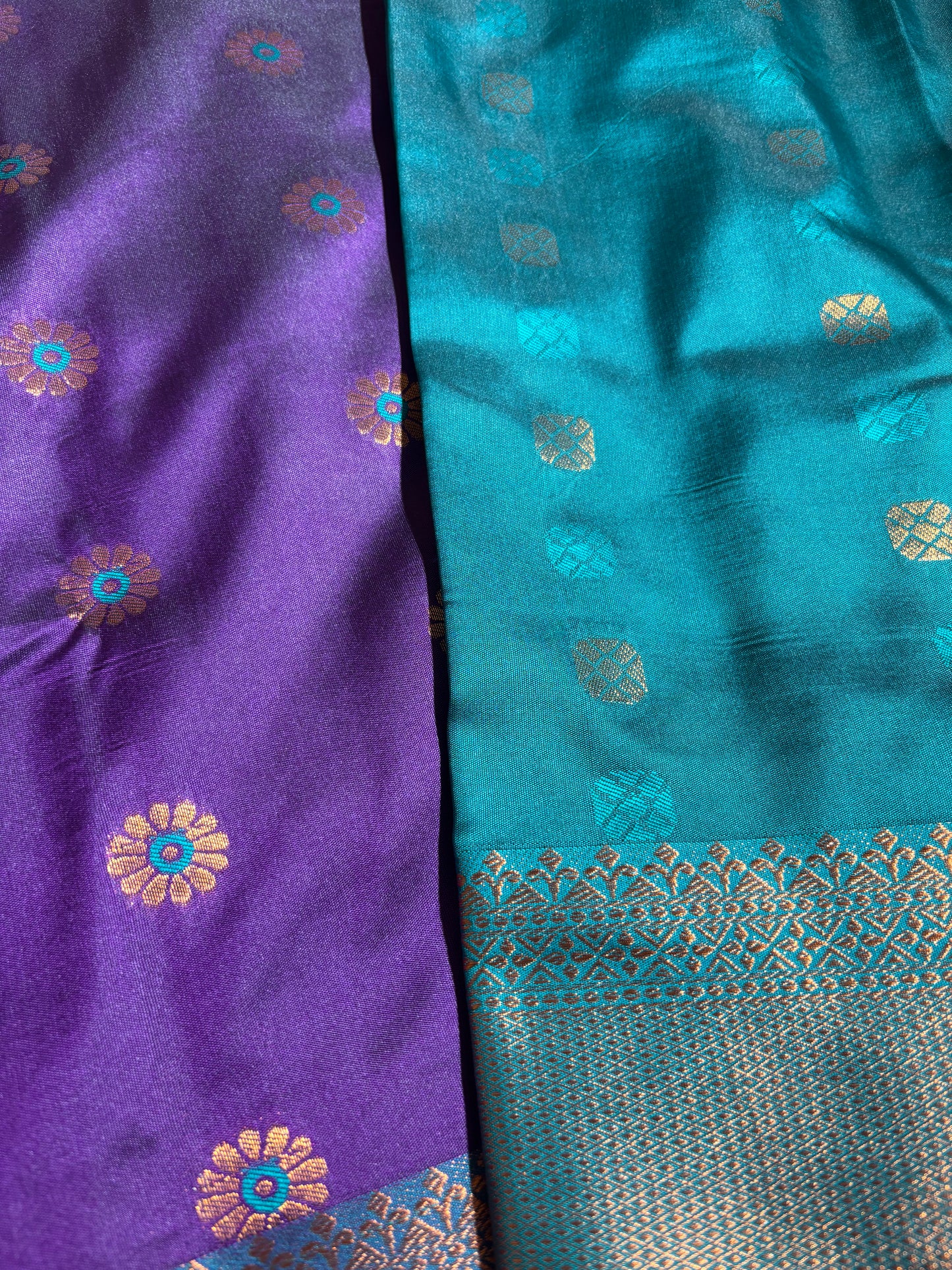 Purple with Green soft silk saree