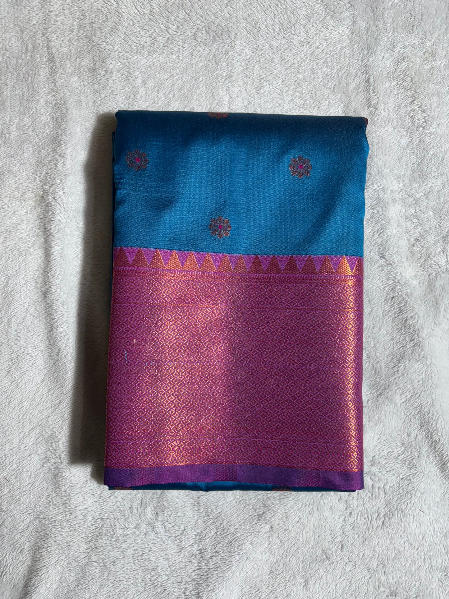 Blue with Maroon soft silk saree