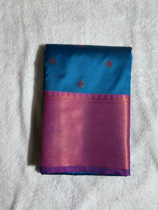 Blue with Maroon soft silk saree