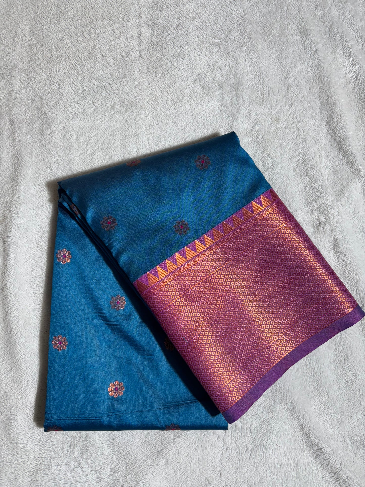 Blue with Maroon soft silk saree