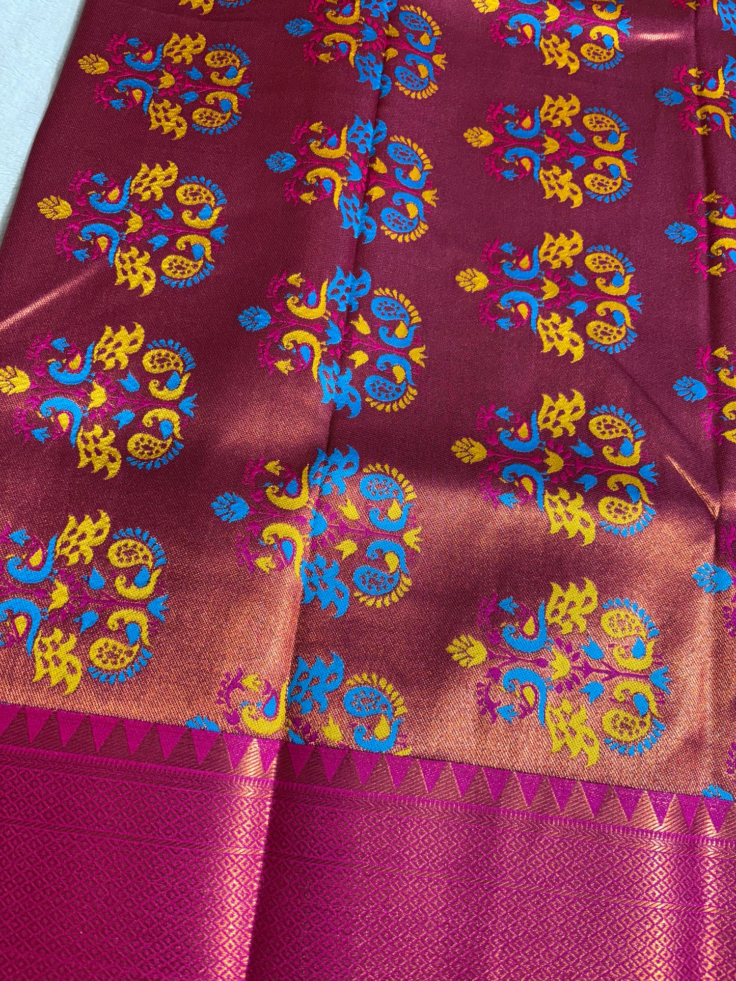 Blue with Maroon soft silk saree