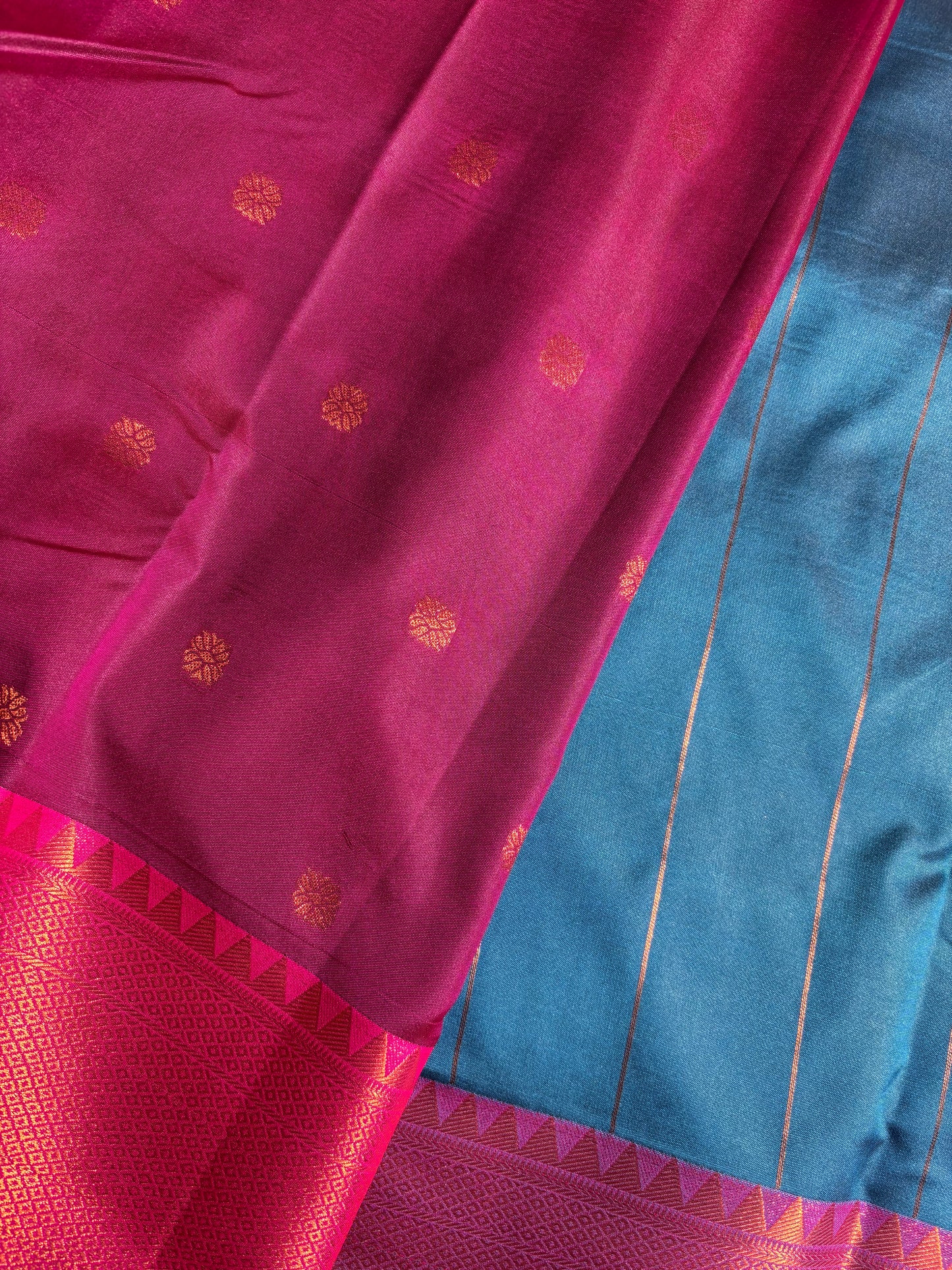 Blue with Maroon soft silk saree