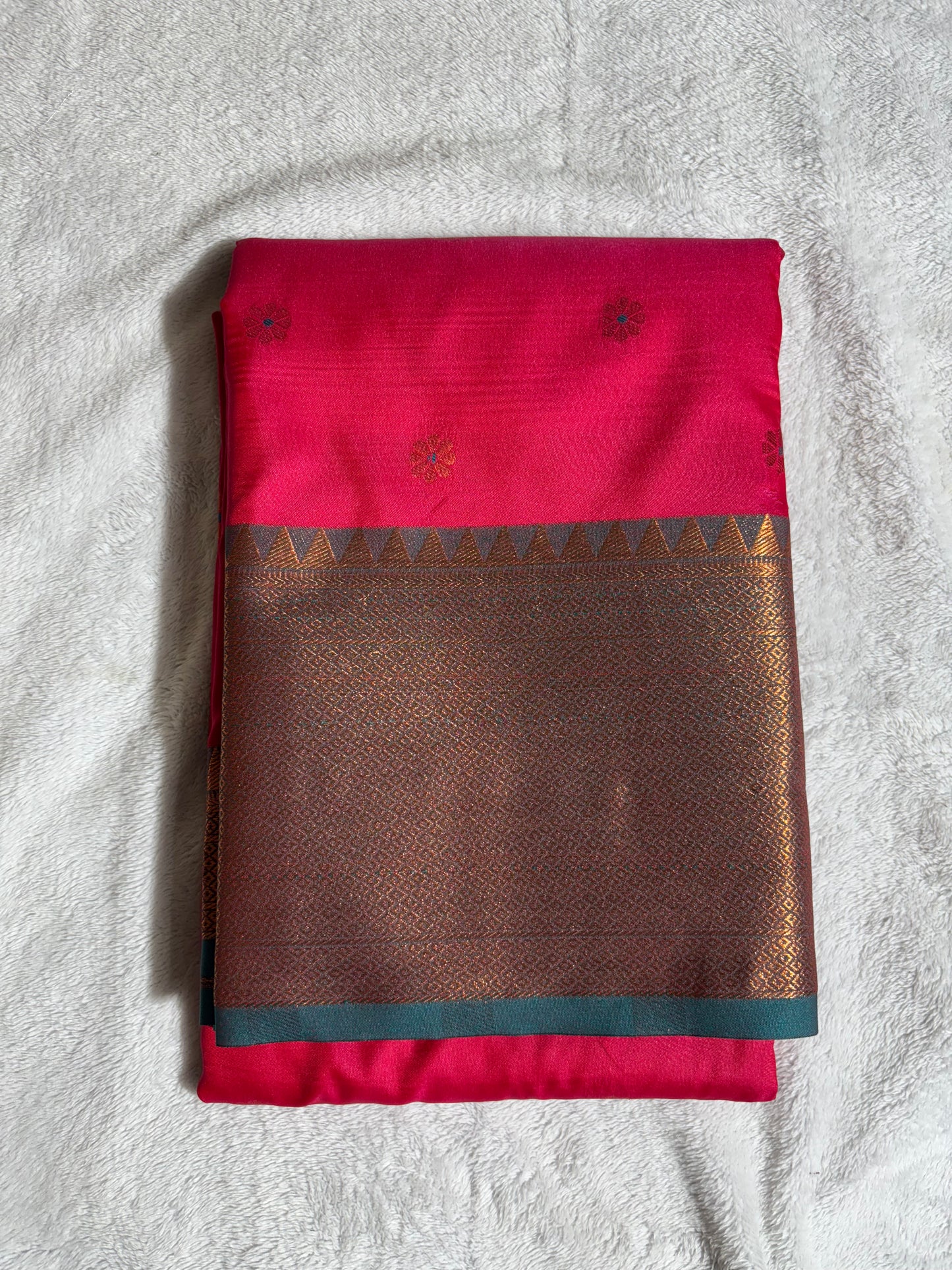 Red with Green soft silk saree