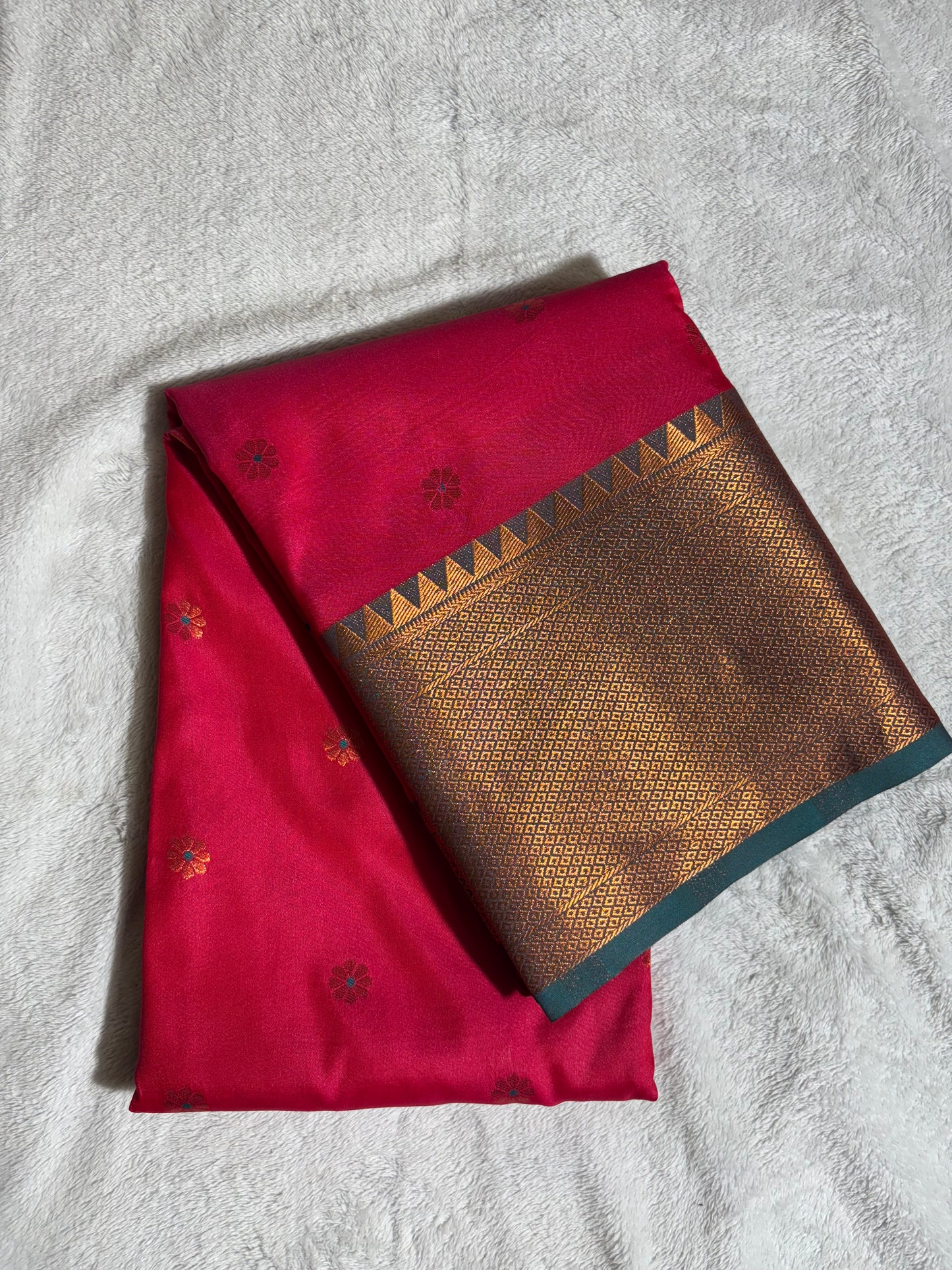 Red with Green soft silk saree