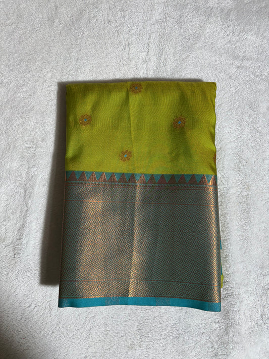 Parrot Green with Turquoise blue soft silk saree