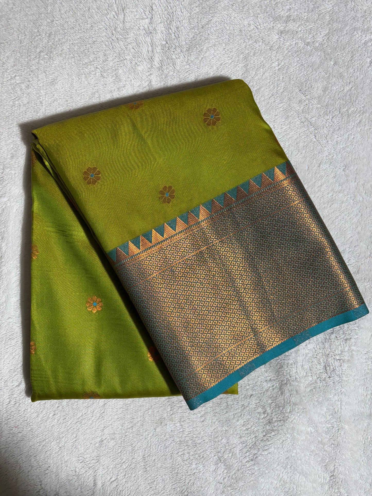 Parrot Green with Turquoise blue soft silk saree