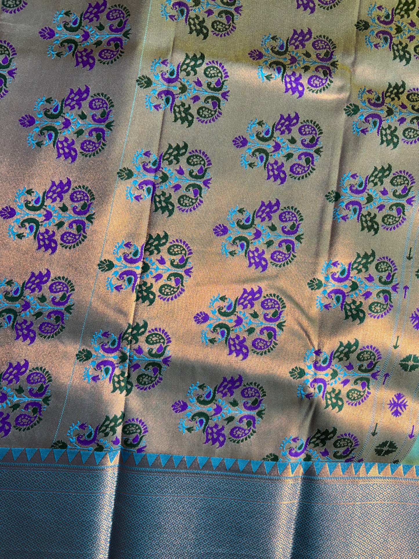 Parrot Green with Turquoise blue soft silk saree