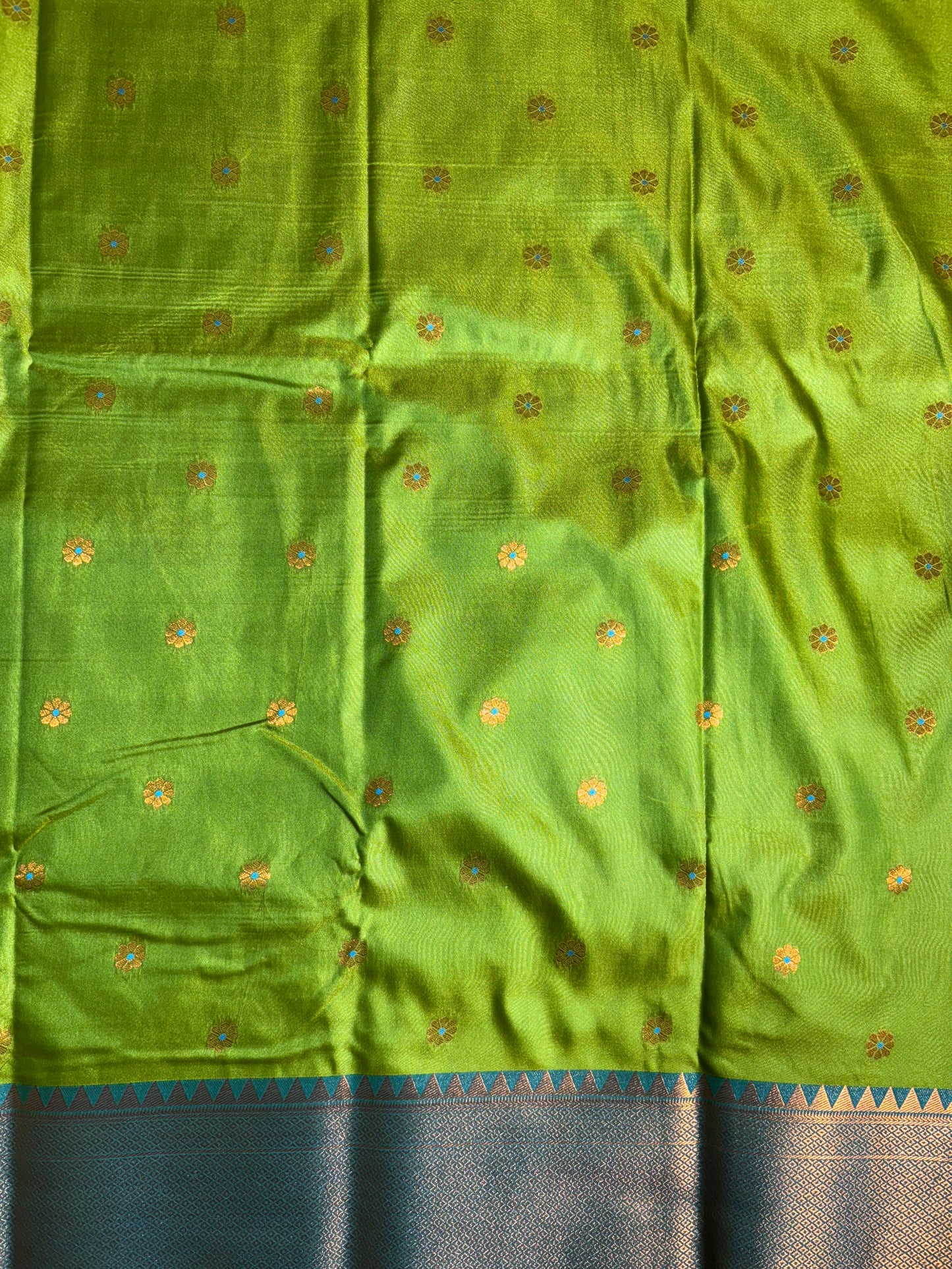Parrot Green with Turquoise blue soft silk saree