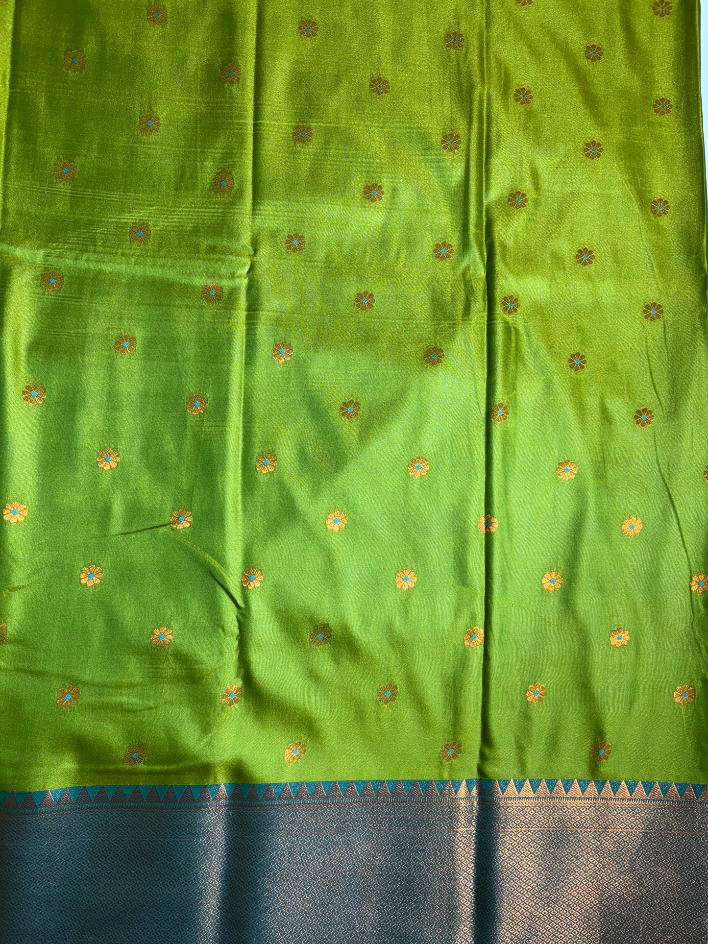 Parrot Green with Turquoise blue soft silk saree