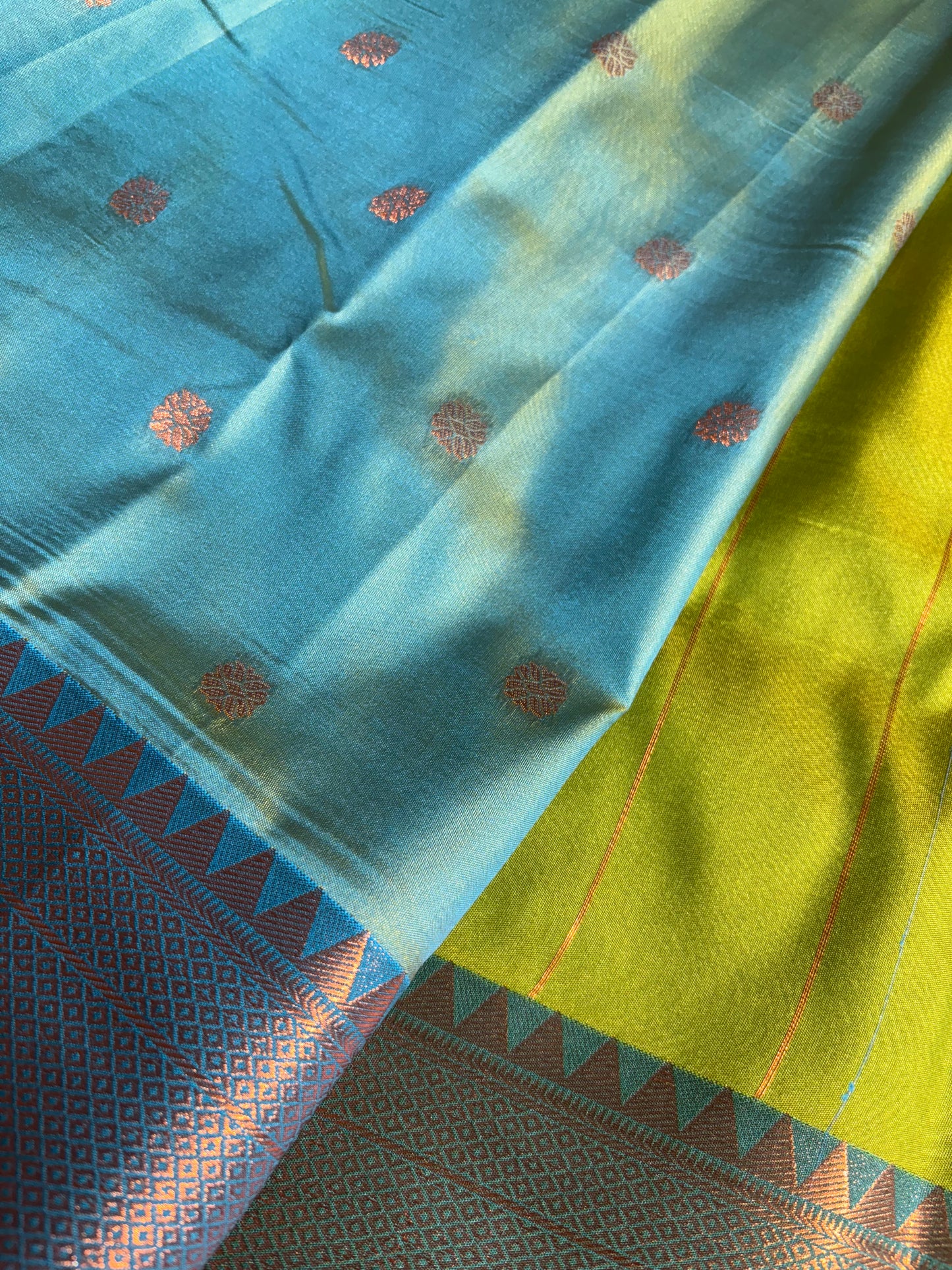 Parrot Green with Turquoise blue soft silk saree