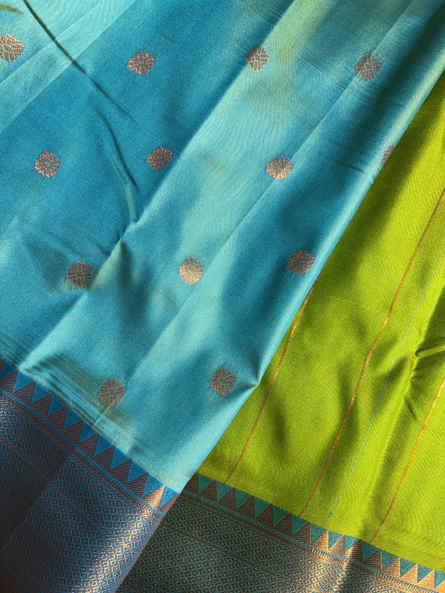 Parrot Green with Turquoise blue soft silk saree