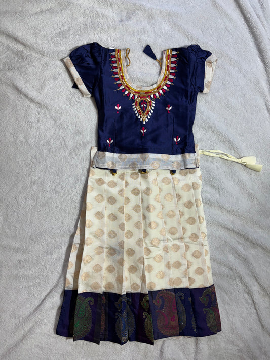 Blue and half white pattu Pavade